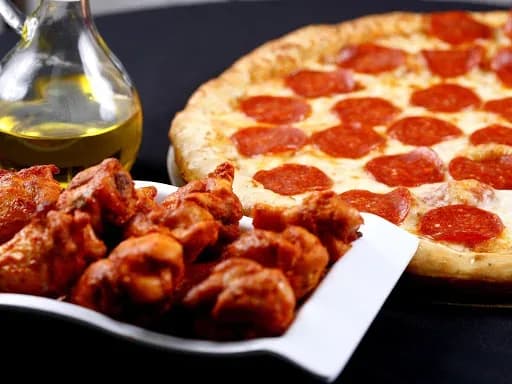 Pizza and wings from an Elizabeth’s Pizza owner-posted promotion